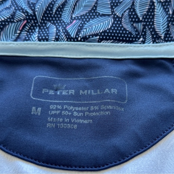 Peter Millar Womens Medium Navy White Leaf Pattern 1/4 Zip Pullover Top UPF 50+ - Picture 4 of 13